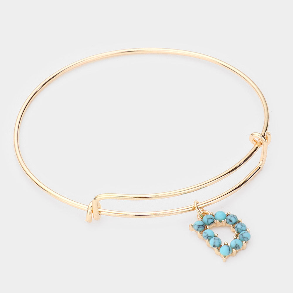 -D- Turquoise Embellished Initial Monogram Charm Bracelet