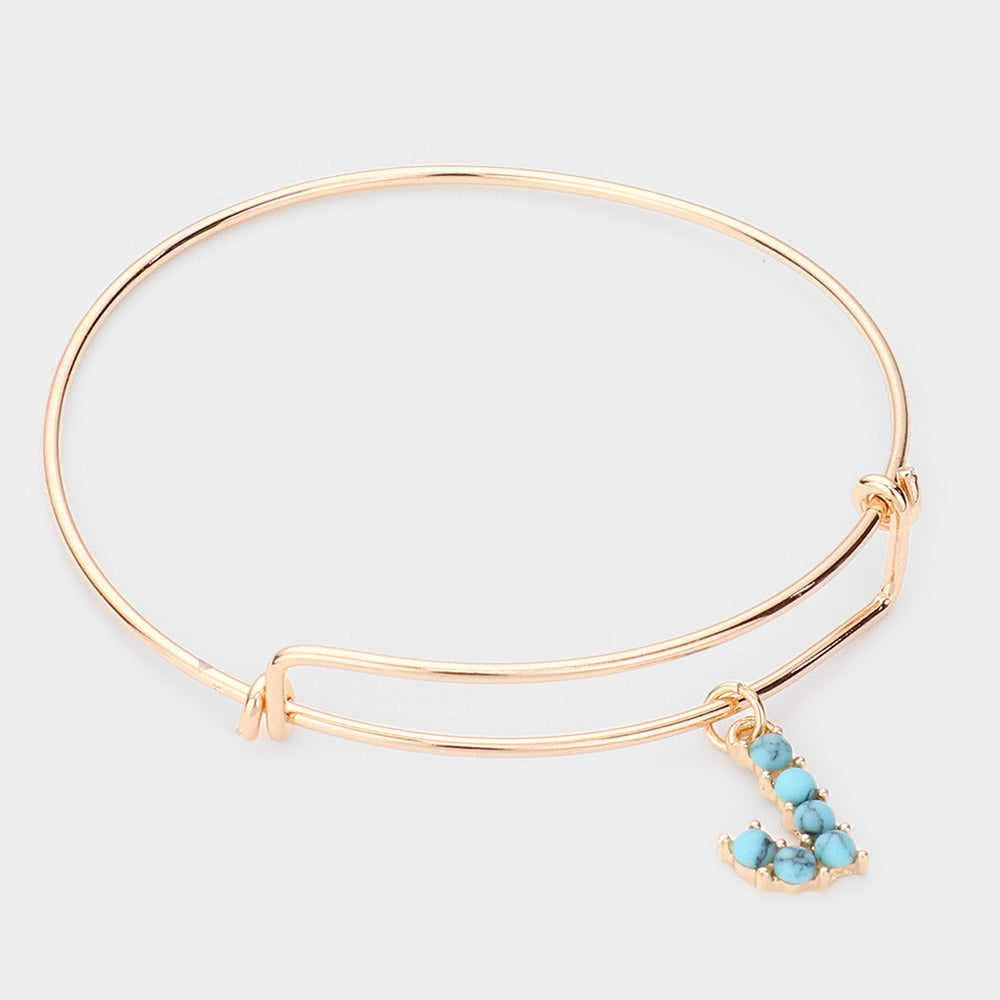 -J- Turquoise Embellished Initial Monogram Charm Bracelet