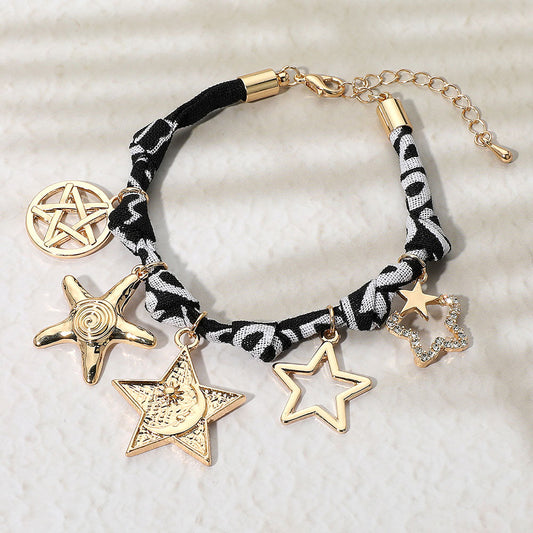 Star Charm Embellished Scarf Fabric Chain Bracelet