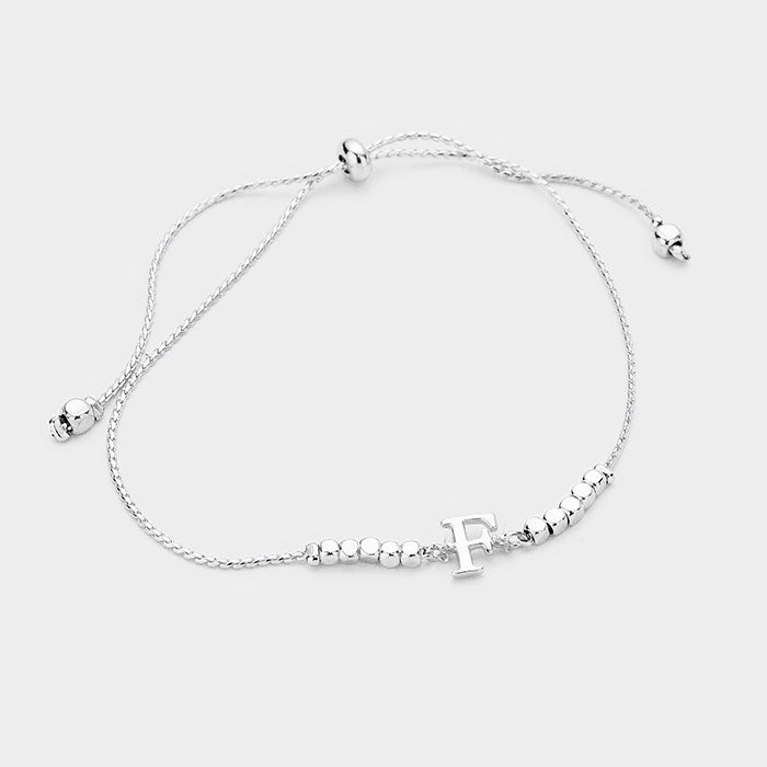 -F- Metal Cube Beaded Initial Monogram Charm Cinch Bracelet