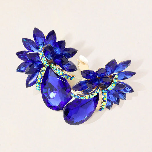 Teardrop Stone Accented Clip on Evening Earrings
