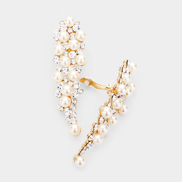 Crystal Pearl Cluster Clip on Earrings