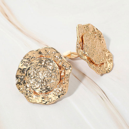 Textured Metal Round Clip On Earrings