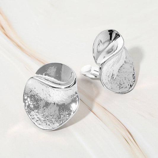 Abstract Metal Disc Clip On Earrings