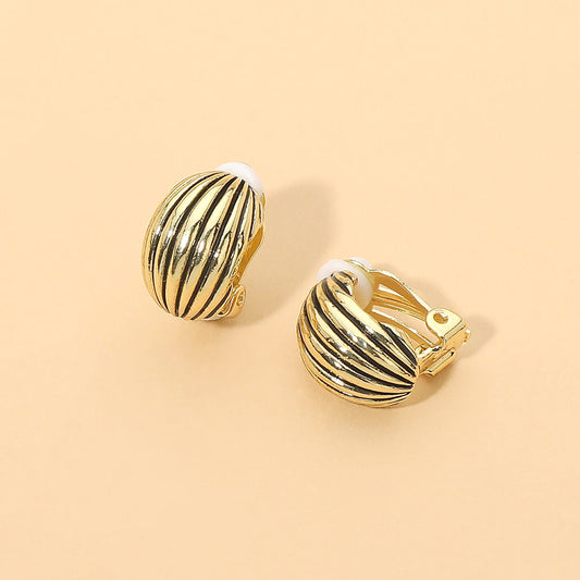Ridged Antique Metal Half Dome Clip on Earrings