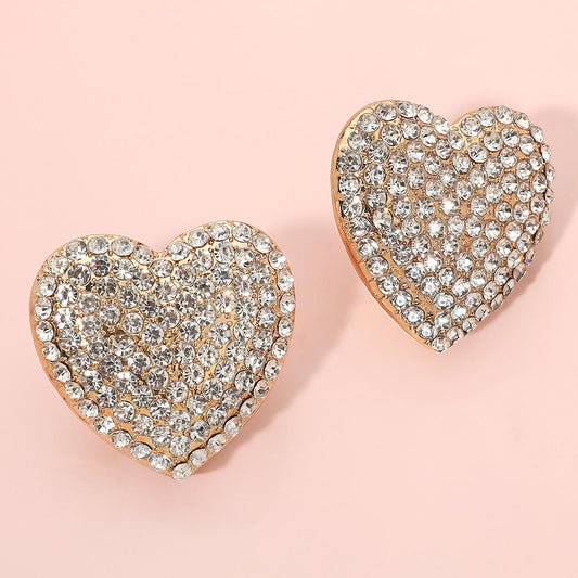 Bold Rhinestone Paved Heart Clip On Earrings