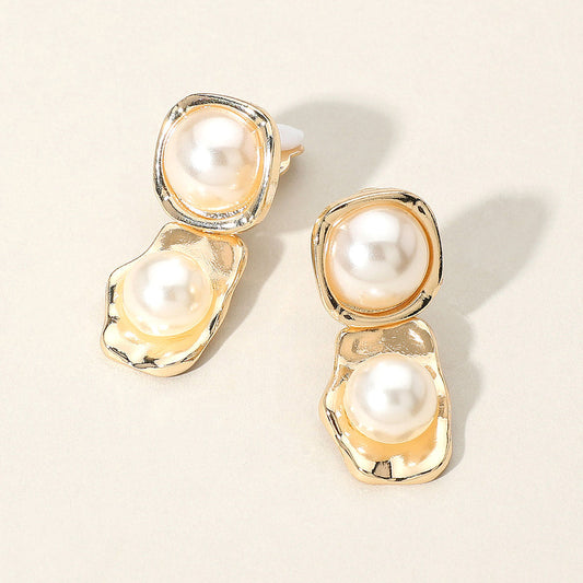 Pearl Plate Link Clip On Earrings