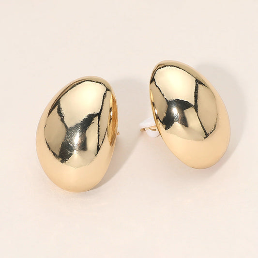 Polished Metal Oval Clip On Earrings