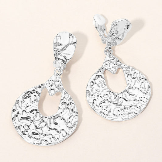 Bold Textured Metal Teardrop Drop Clip On Earrings