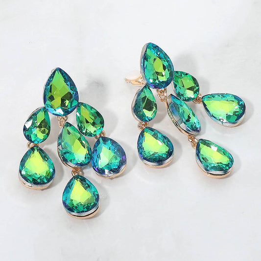 Teardrop Cluster Chandelier Evening Clip On Earrings