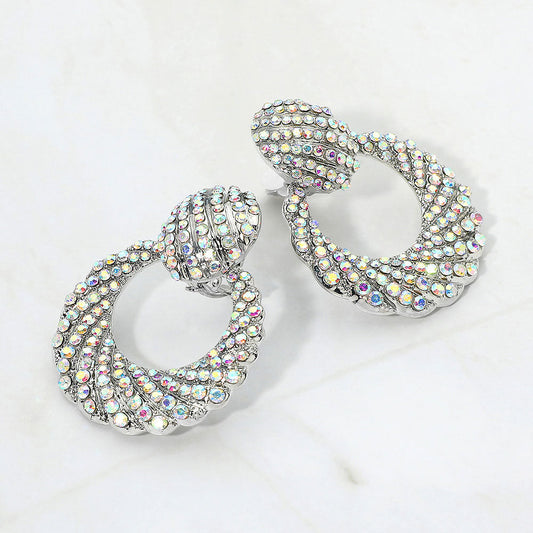 Rhinestone Pave Open Ring Door Knocker Clip On Earrings