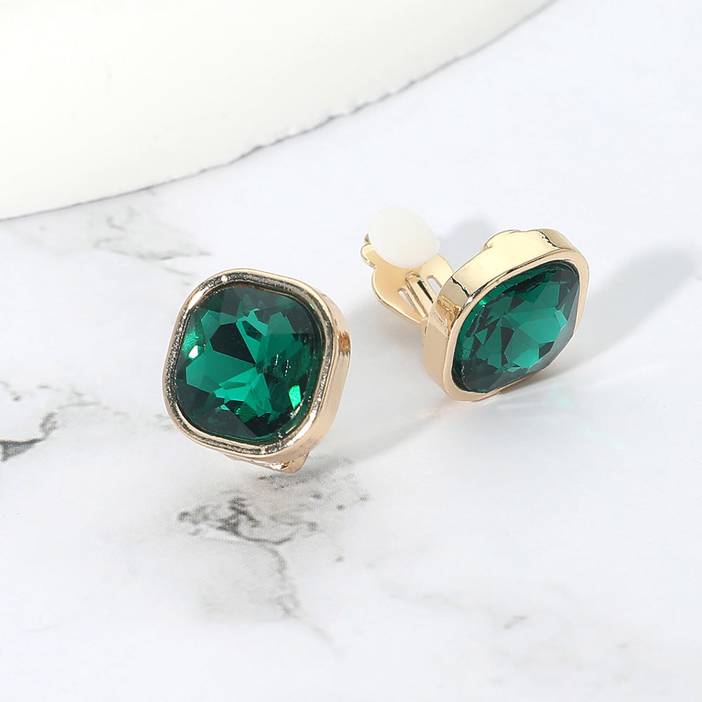 Square Cut Gem Evening Stud Clip On Earrings