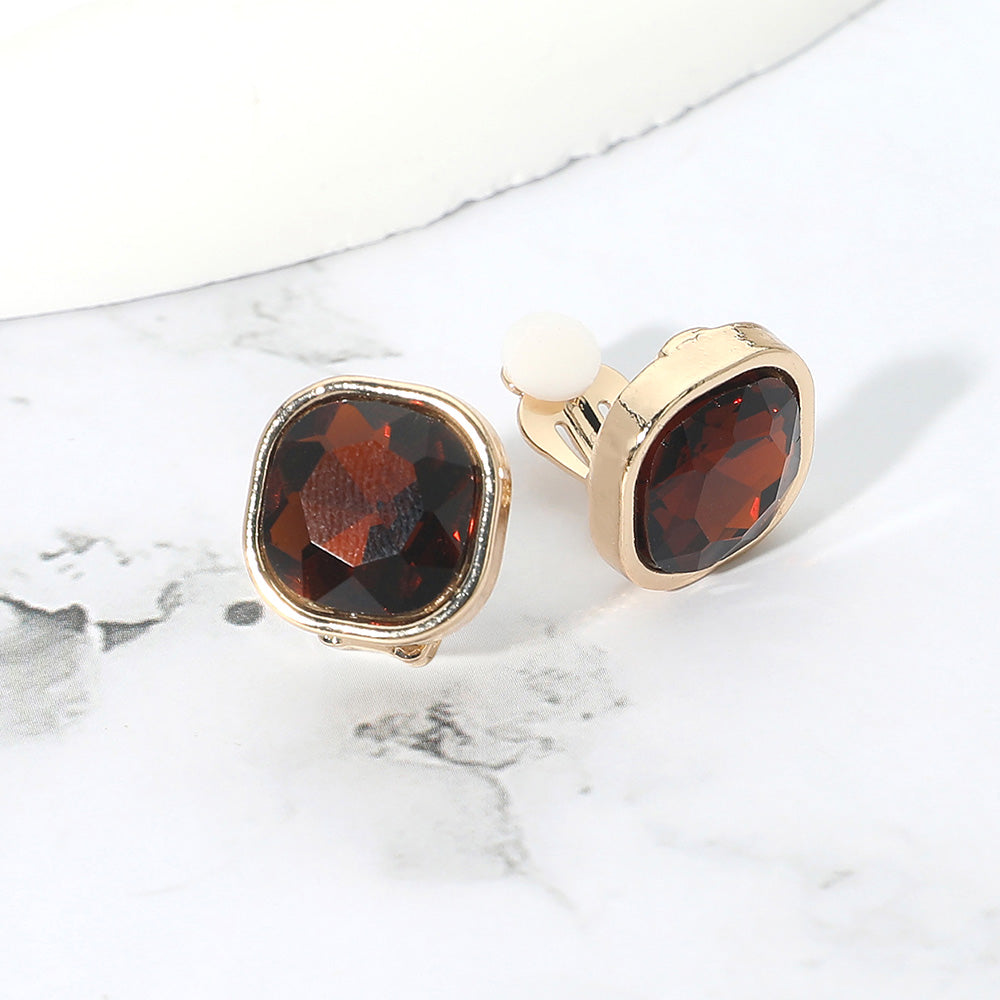 Square Cut Gem Evening Stud Clip On Earrings