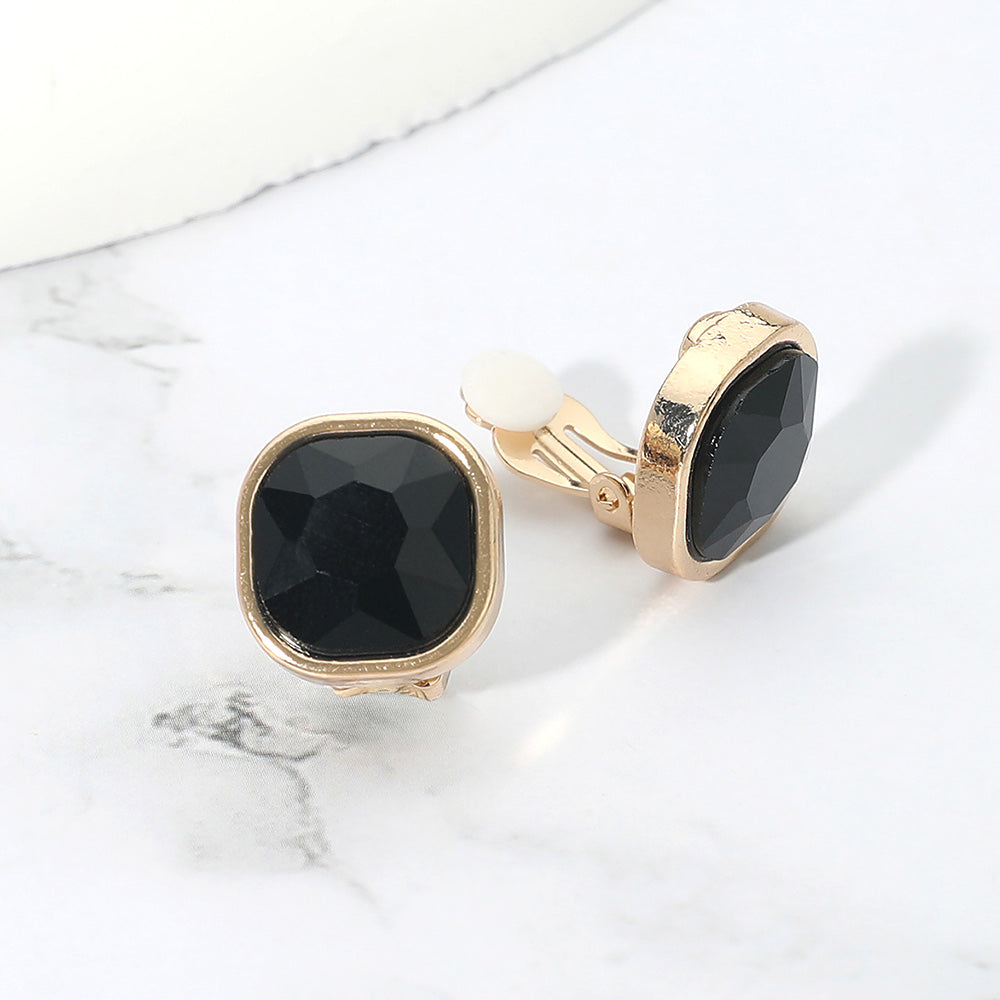 Square Cut Gem Evening Stud Clip On Earrings