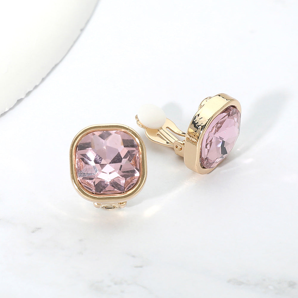 Square Cut Gem Evening Stud Clip On Earrings