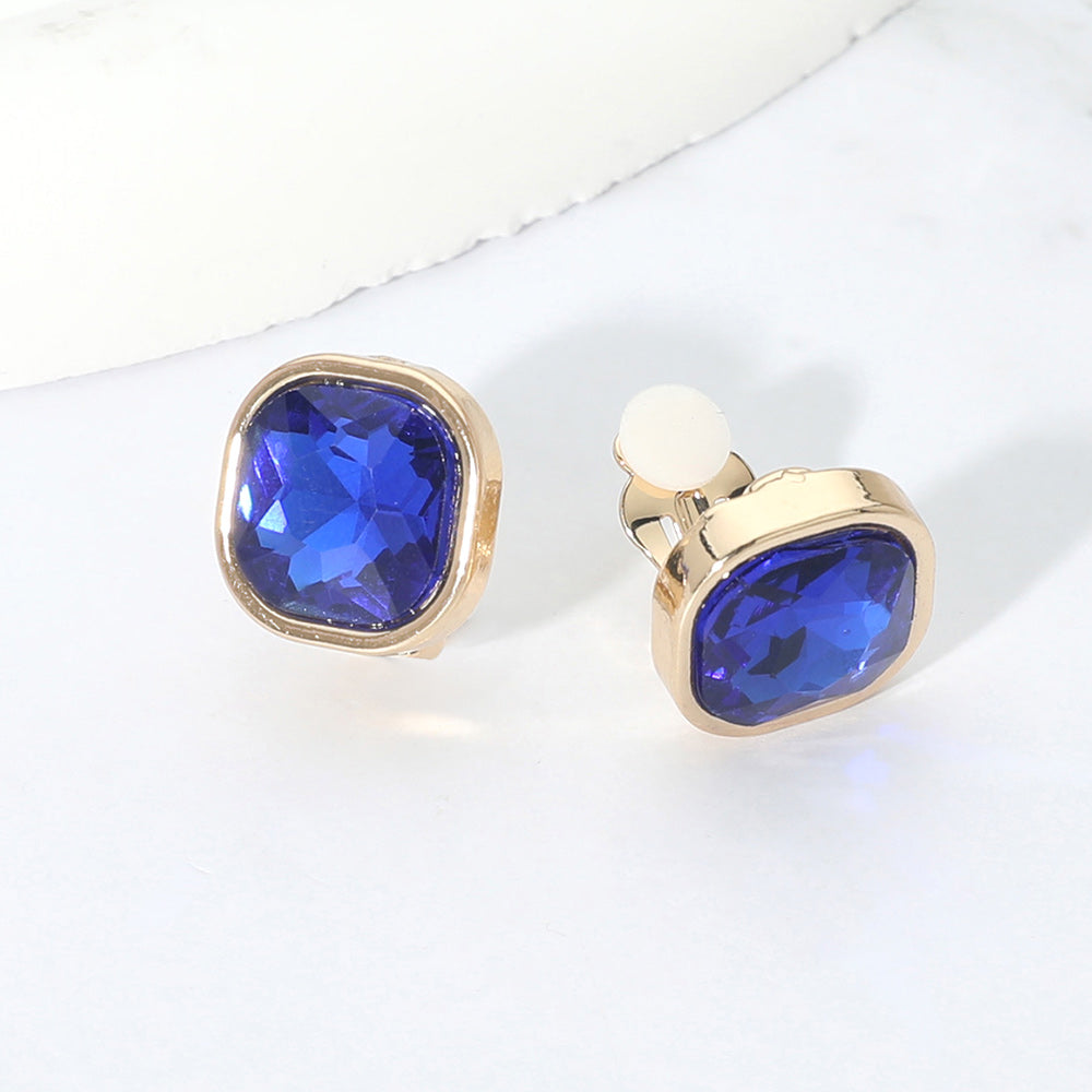Square Cut Gem Evening Stud Clip On Earrings