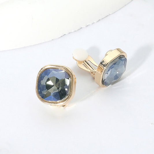 Square Cut Gem Evening Stud Clip On Earrings