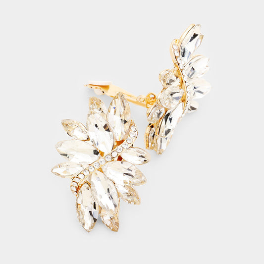 Swirl Glass Crystal Marquise Cluster Clip On Earrings