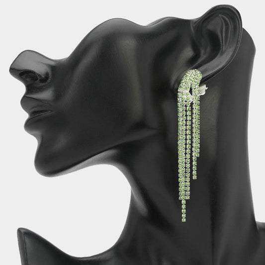 Crystal Rhinestone Long Fringe Clip on Earrings