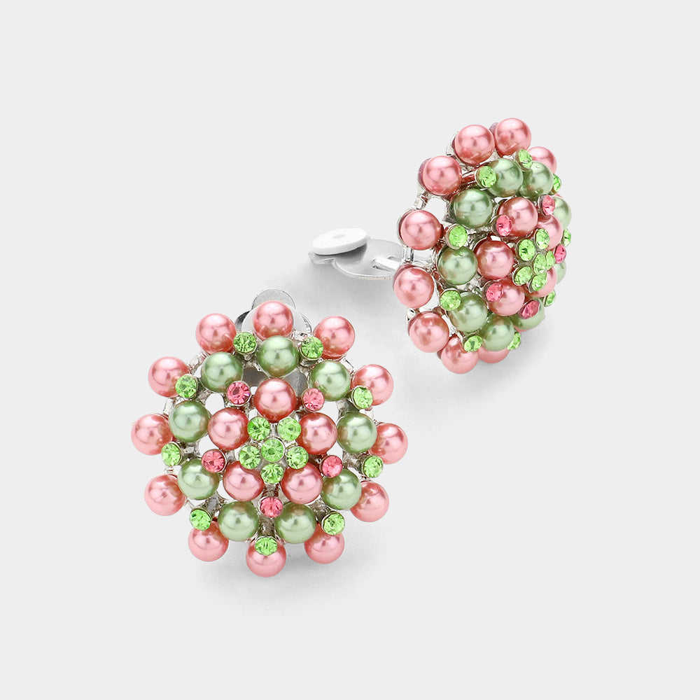 Floral Pearl Clip on Earrings