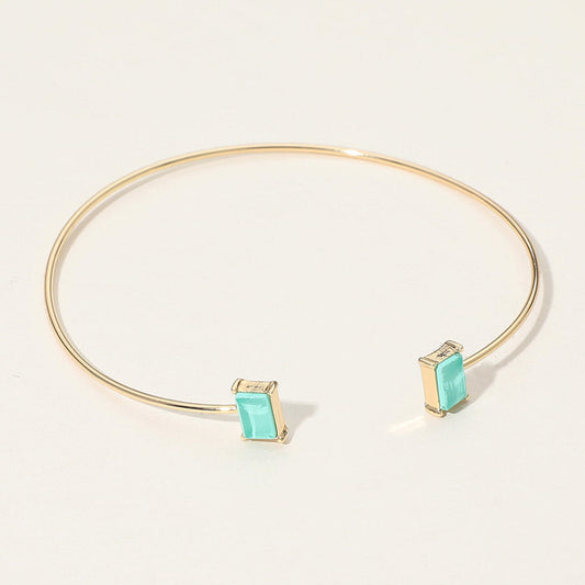 SECRET BOX_Minimal Rectangular Stone Cluster Tip Cuff Bracelet