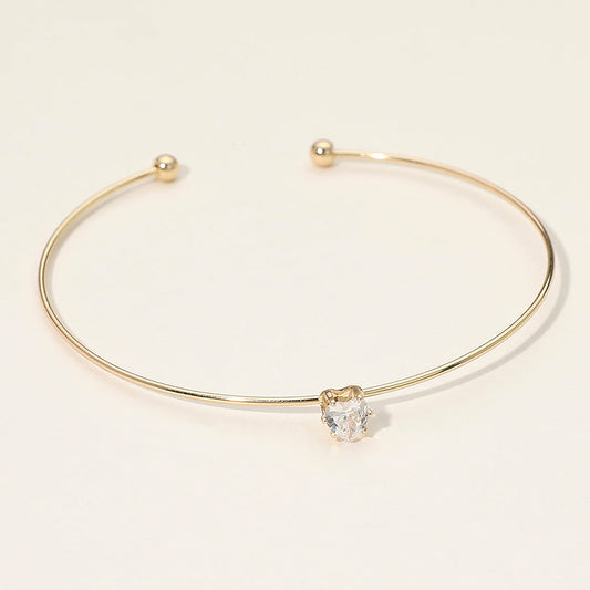 SECRET BOX_Minimal Heart Stone Cluster Accent Cuff Bracelet