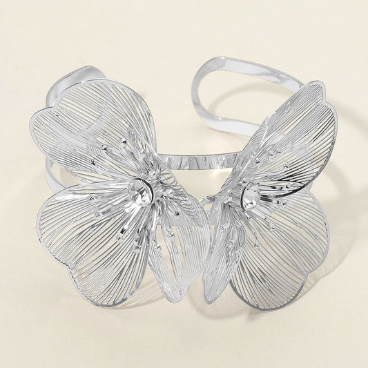Stone Accent Metal Filigree Flower Arm Cuff Bracelet