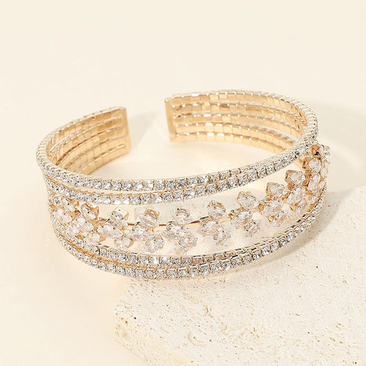 CZ Marquise Cluster Center Split Adjustable Evening Cuff Bracelet