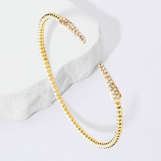 Rhinestone Embellished Detail Metal Ball Cuff Bracelet