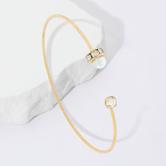 Brass Metal Pearl Stone Tip Cuff Bracelet