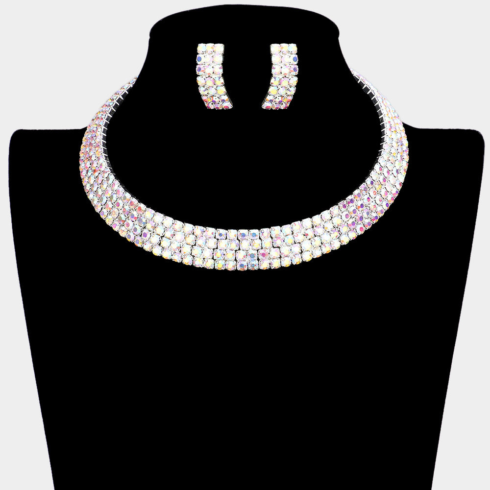 4-Row crystal Rhinestone Banded Open Choker Necklace