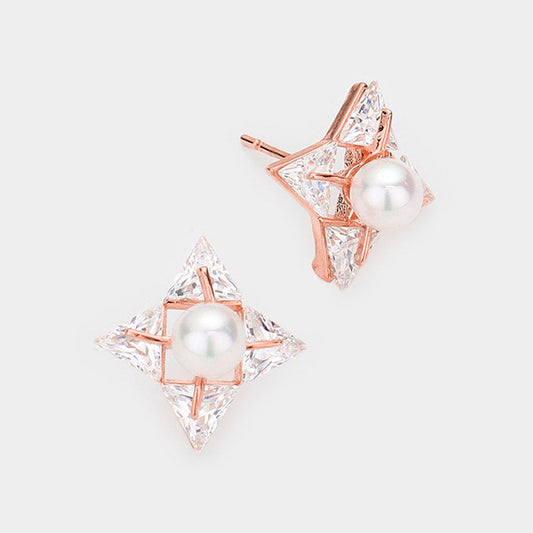 Crystal cubic zirconia CZ pearl art deco earrings