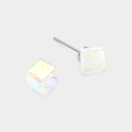 Genuine Crystal Cube Stud Earrings