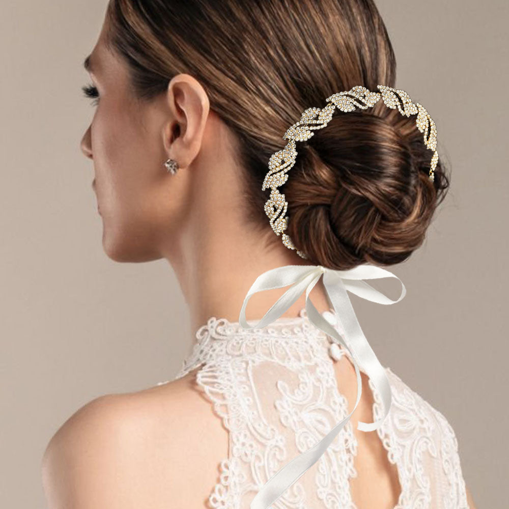 Rhinestone Paved Leaf Vine Wrap Headpiece