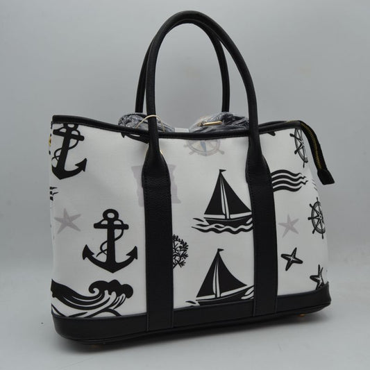 Maritime Adventure Canvas Tote – Monochrome Voyage Shoulder Bag