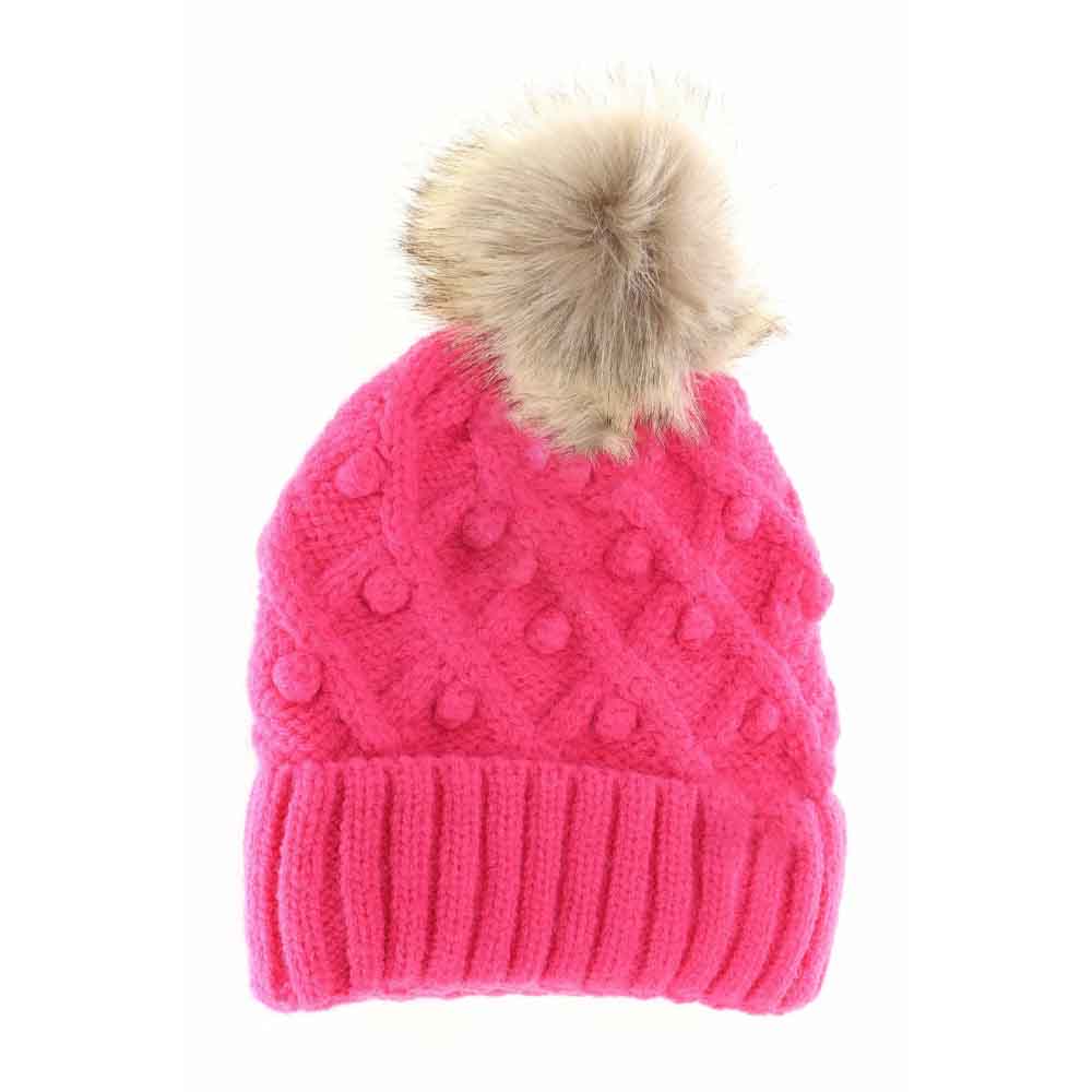 KIDS Bobble Knit Faux Fur Pom C.C Beanie
