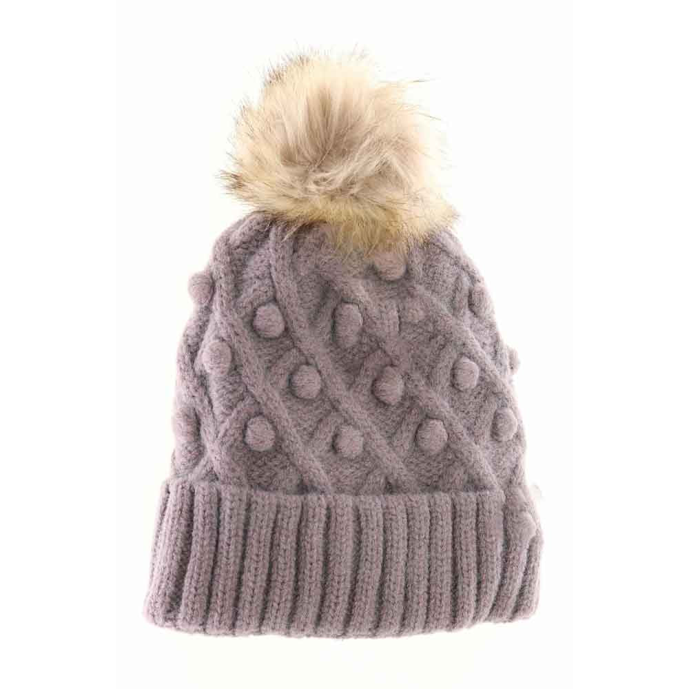 KIDS Bobble Knit Faux Fur Pom C.C Beanie