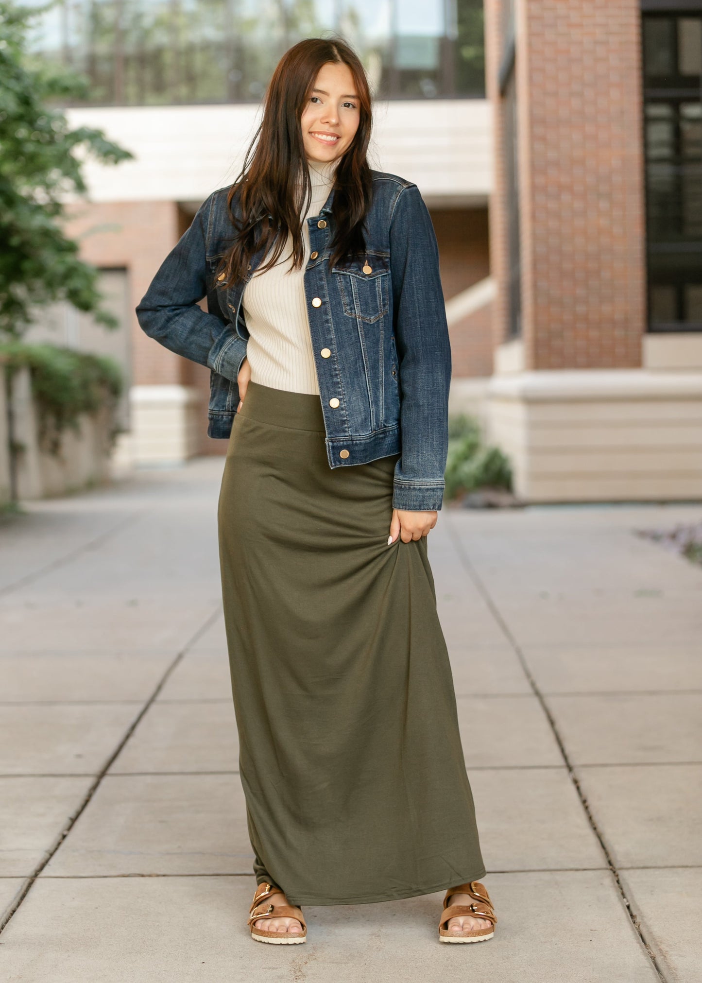 Clarise Olive Knit Maxi Skirt Dress