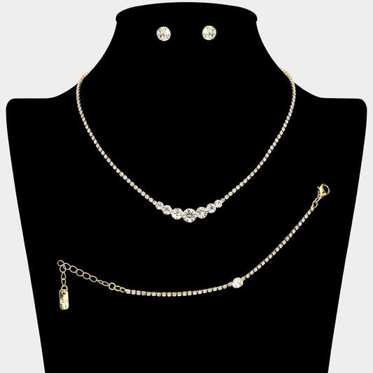 Classic Round Stone Link Rhinestone Paved Necklace
