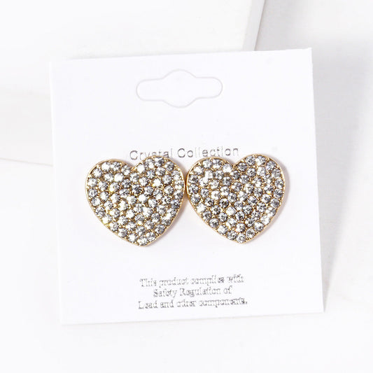 Crystal Stone Paved Heart Stud Earrings