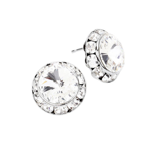 Women's Rivoli Cut Genuine Crystal Round Stud Earrings