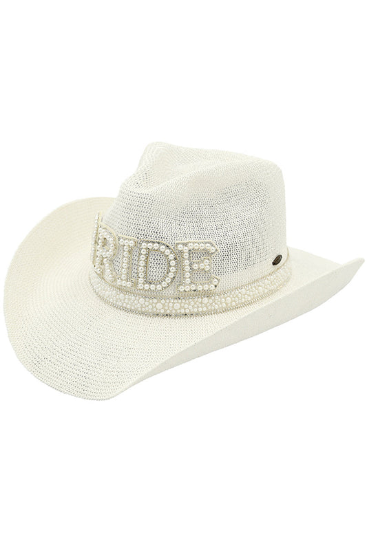 C.C Women's Bride Pearl & Rhinestone Trim Cowboy Hat