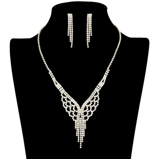 Shimmery Rhinestone Pave Necklace Earring Set