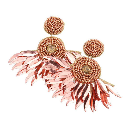 Felt Back Seed Beaded Boho Fringe Dangle Earrings