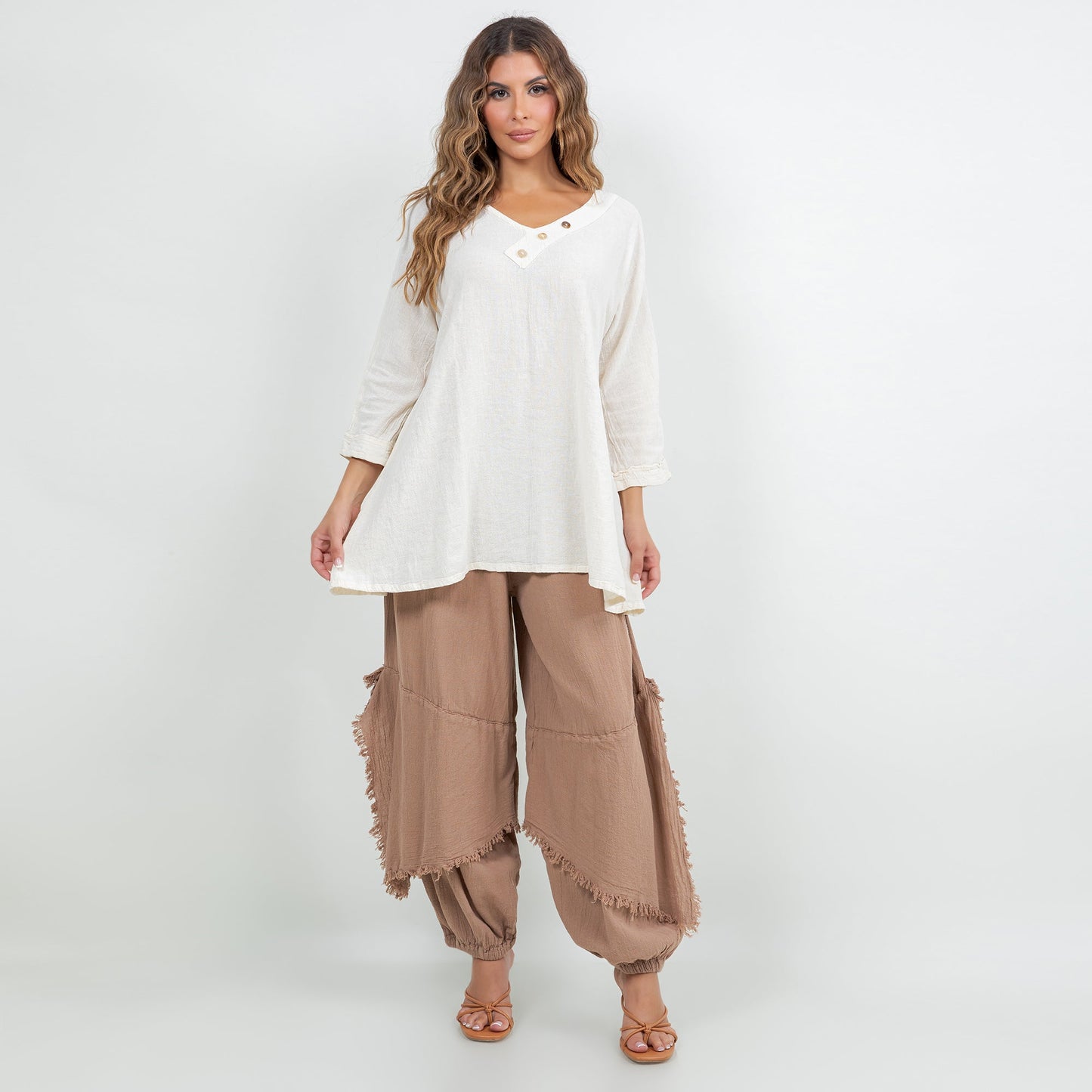 Lu V-Neck Top 100% Cotton Gauze