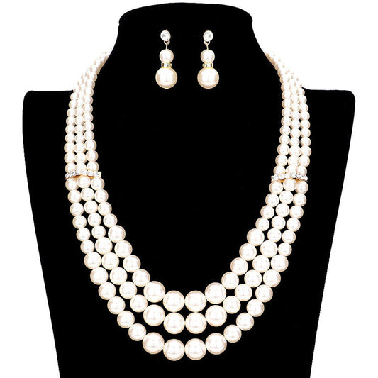 Triple Layer Pearl Strand Necklace