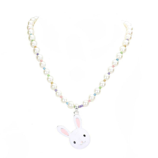 Enamel Easter Bunny Pendant Pearl Necklace