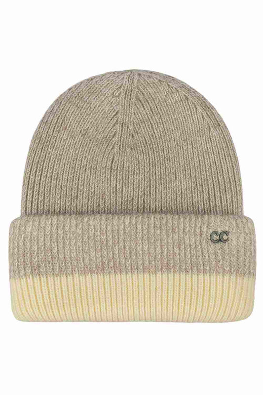 C.C Two Tone Heather Stripe Cuff Beanie Winter Hat