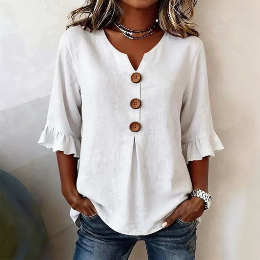 Women's V-Neck Button-Up Blouse — Summer Casual Top