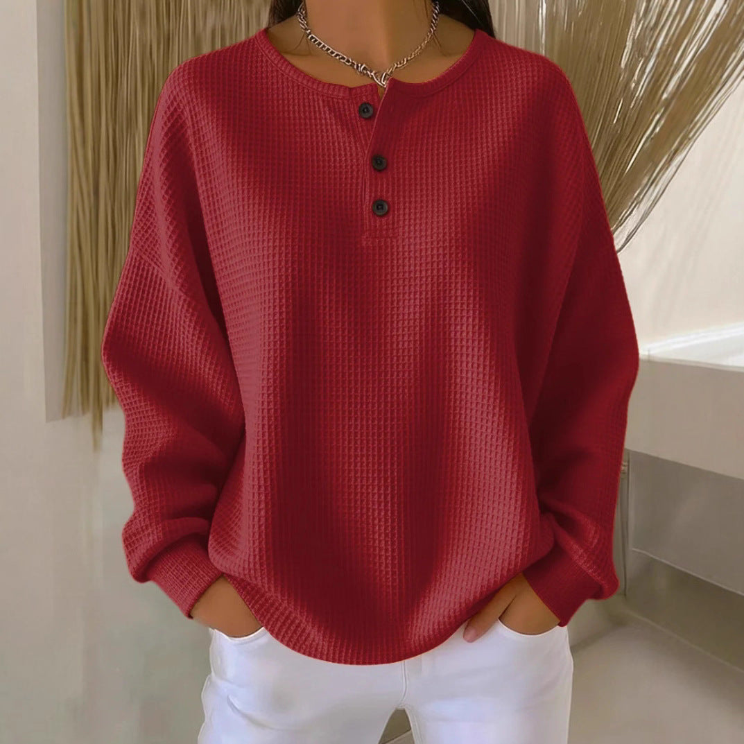 Women's Round Neck Solid Color Pullover Loose Top | Long & Short Sleeve